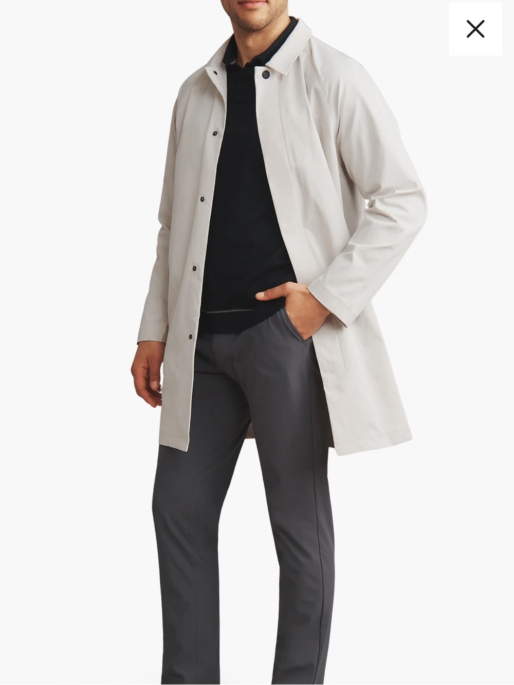 RHONE Aux Max Trench Coat  in Silver Moon Spread Collar size XL